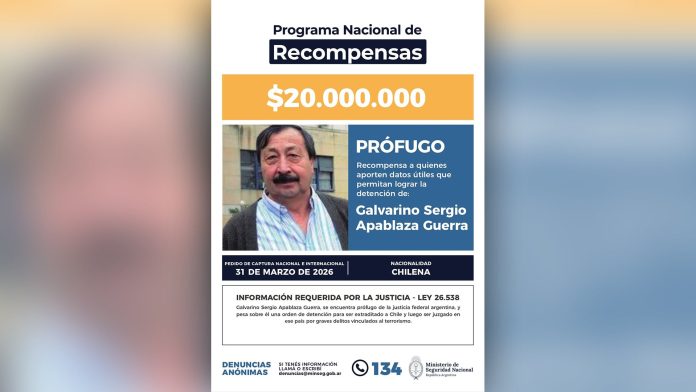 El Gobierno oficializó la recompensa de $20 millones por datos sobre el exguerrillero chileno prófugo de la Justicia