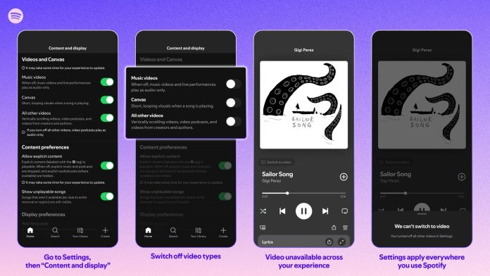 Spotify modera su apuesta por el video y permite desactivarlo en los podcasts y las canciones