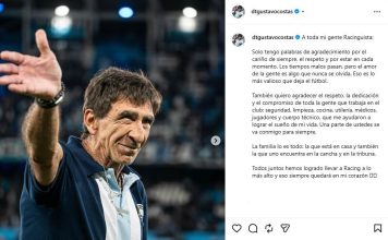 El posteo de Gustavo Costas tras su conflictiva salida de Racing: del mensaje para los hinchas a una llamativa omisión