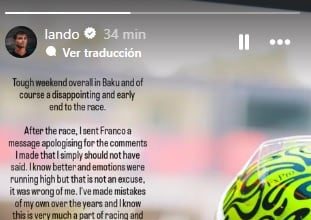 Lando Norris reveló la charla que tuvo con Franco Colapinto tras pedir una sanción para el argentino por el incidente en la F1: «Me equivoqué»